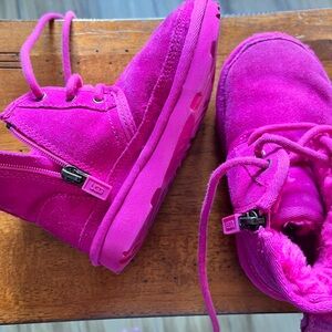 UGG Kids Hot Pink Suede Lace-Up Boots
